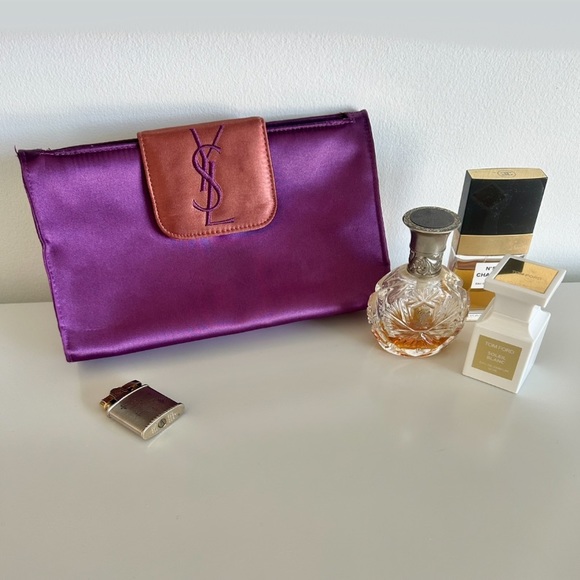 Saint Laurent YSL Clutch Bag Cosmetic Pochette Trousse Satin Makeup pouch purse - Picture 3 of 15